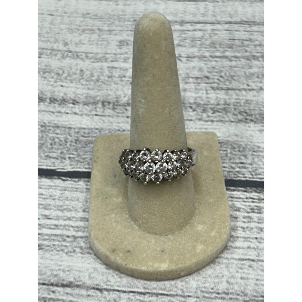 Vintage 925 Sterling Silver Cluster Ring With Clear Round CZ Stones Size 7
